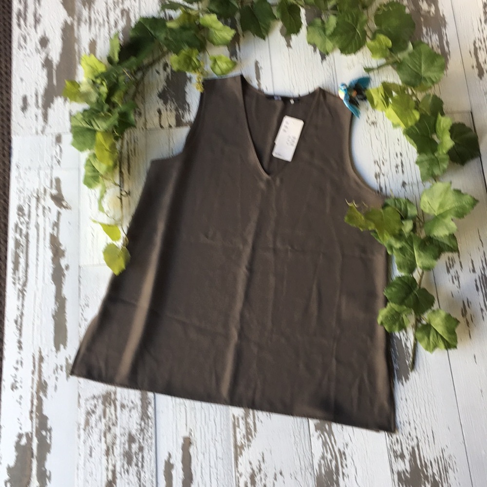 Taupe sleeveless blouse